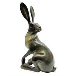 David Meredith (British 1973 - ), Sitting Hare, patinated bronze, signed and limited edition 16/75, H27cm 