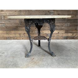 Cast iron pub garden table with circular composite marble top