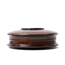 York Minster - 19th century commemorative wooden box the circular cover inset with a medallion of York Minster 1829, the reverse inscribed 'The Choir of York Minster destroyed by Fire Febry 2nd 1829' D10.5cm