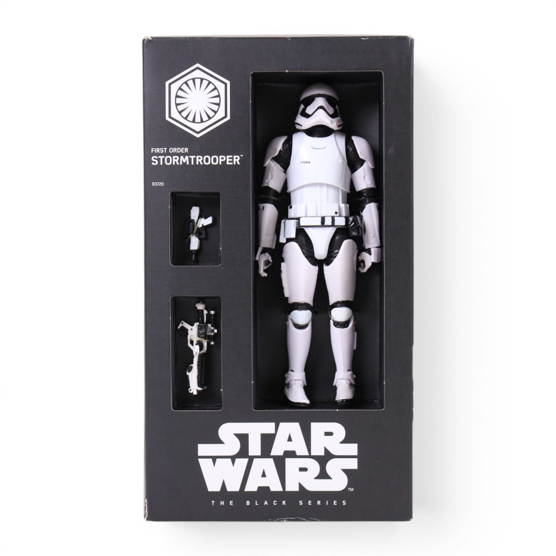 Four Star Wars Black Series figures, comprising Obi Wan Kenobi, First Order Storm Trooper, Speeder Bike Biker Scout and Imperial Shadow Squadron, all boxed