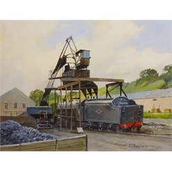 MS UI Gothic Steam Locomotive Loading Coal, oil on canvas signed by Don Micklethwaite (British 1936-) 30cm x 40cm unframed  