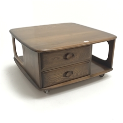  Ercol Golden Dawn Pandora coffee table, two drawers on castors, W80cm, H40cm, D80cm  