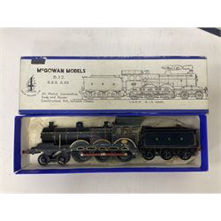 ‘00’ gauge - three kit built steam locomotives comprising GER Class S69/B12 4-6-0 no.1510 finished in GER blue, with McGowan Models box; Aspinall Class 1008 2-4-2T no.50887 finished in BR black, with McGowan Models box; MR/LMS Class 1P 0-4-4T no.1268 finished in LMS black with Craftsman Models box (3) 