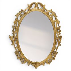 Rococo design gilt framed oval wall mirror, pierced frame with foliate design 