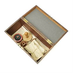 19th century mahogany tea caddy with covered interior and glass bowl, countersunk brass handle W23cm and a crossbanded mahogany sewing box (2)
