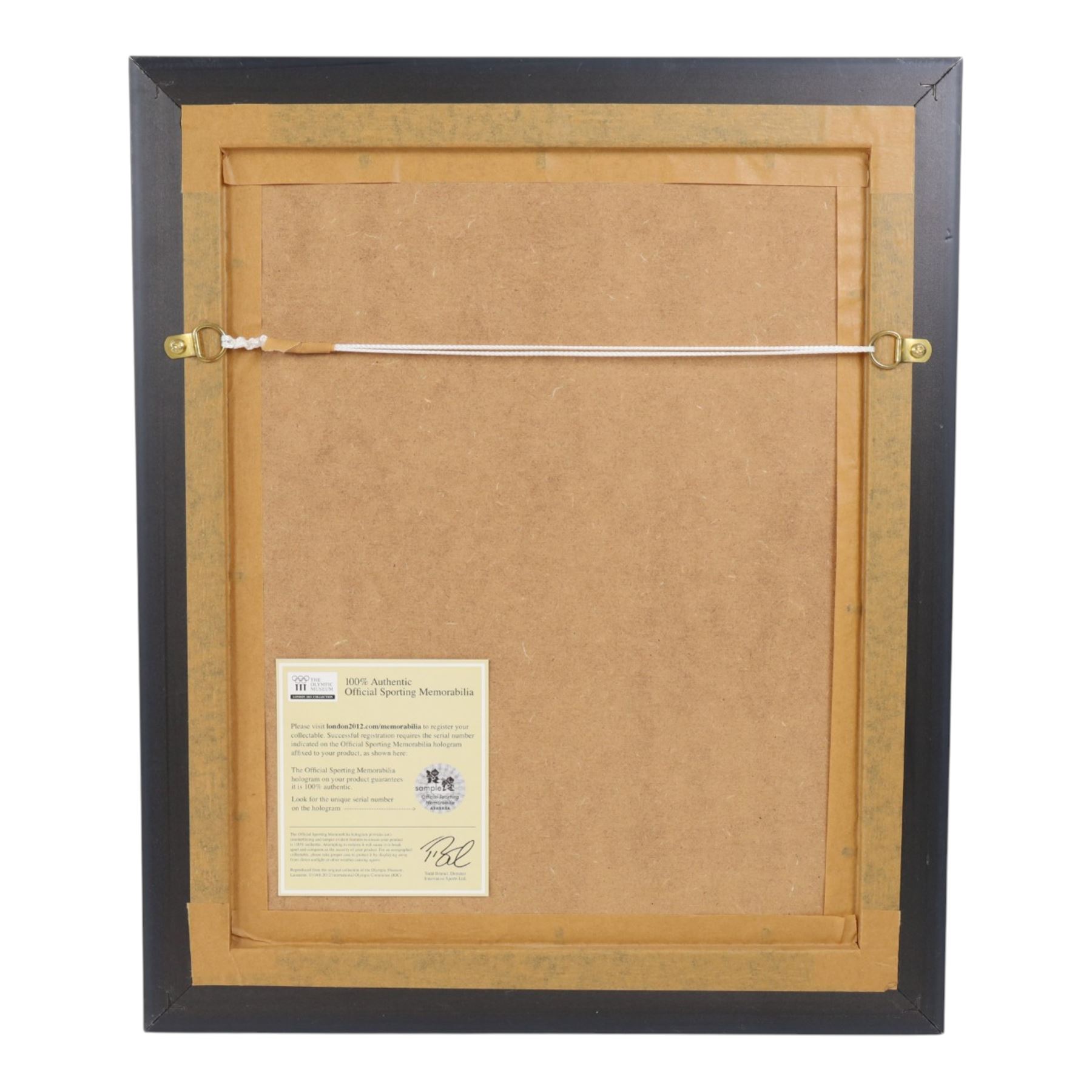 Two limited edition signed London 2012 Olympic colour photographs, the first depicting Jessica Ennis crossing the finish line, with her signature in black marker pen, the second depicting Victoria Pendleton in celebration, with her signature to the left hand side in black marker pen, both with 2012 Olympic Memorabilia authenticity holograms, largest frame H60cm