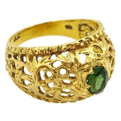 21ct gold single green paste stone set ring, stamped