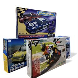 Quantity of Scalextric, including various sets; Digital Driver, Nissan Championship, Moto GP1, App Race control set and a collection of track and other accessories as per list