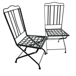 Set of six (4+2) grey finish wrought metal garden chairs, with shaped cresting rail over vertical slat back, latticework seat  - THIS LOT IS TO BE COLLECTED BY APPOINTMENT FROM DUGGLEBY STORAGE, GREAT HILL, EASTFIELD, SCARBOROUGH, YO11 3TX