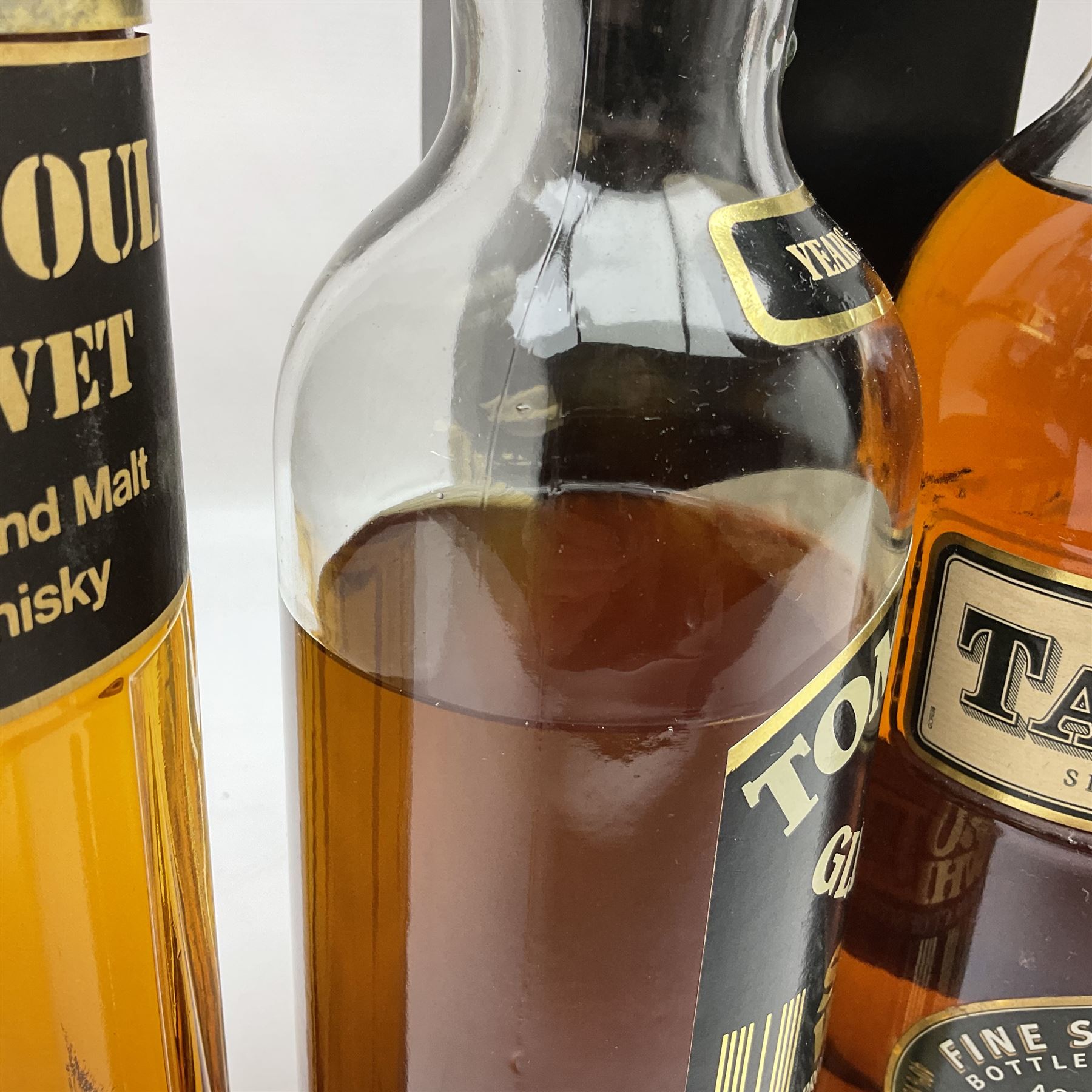 Tomintoul Glenlivet, single highland malt Scotch whisky, 1980s perfume bottling, Tomintoul Glenlivet, 8 Years Old, single malt Scotch whisky, Tamdhu, 10 year old, single malt Scotch whisky and W.M Grants, single Scotch whisky, various contents and proof 