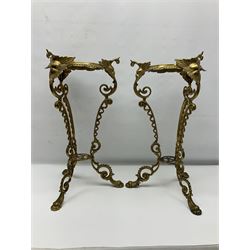 Pair of brass jardinière stands, decorated with the legs decorated with demon masks, pierced detail and claw feet, H57cm   