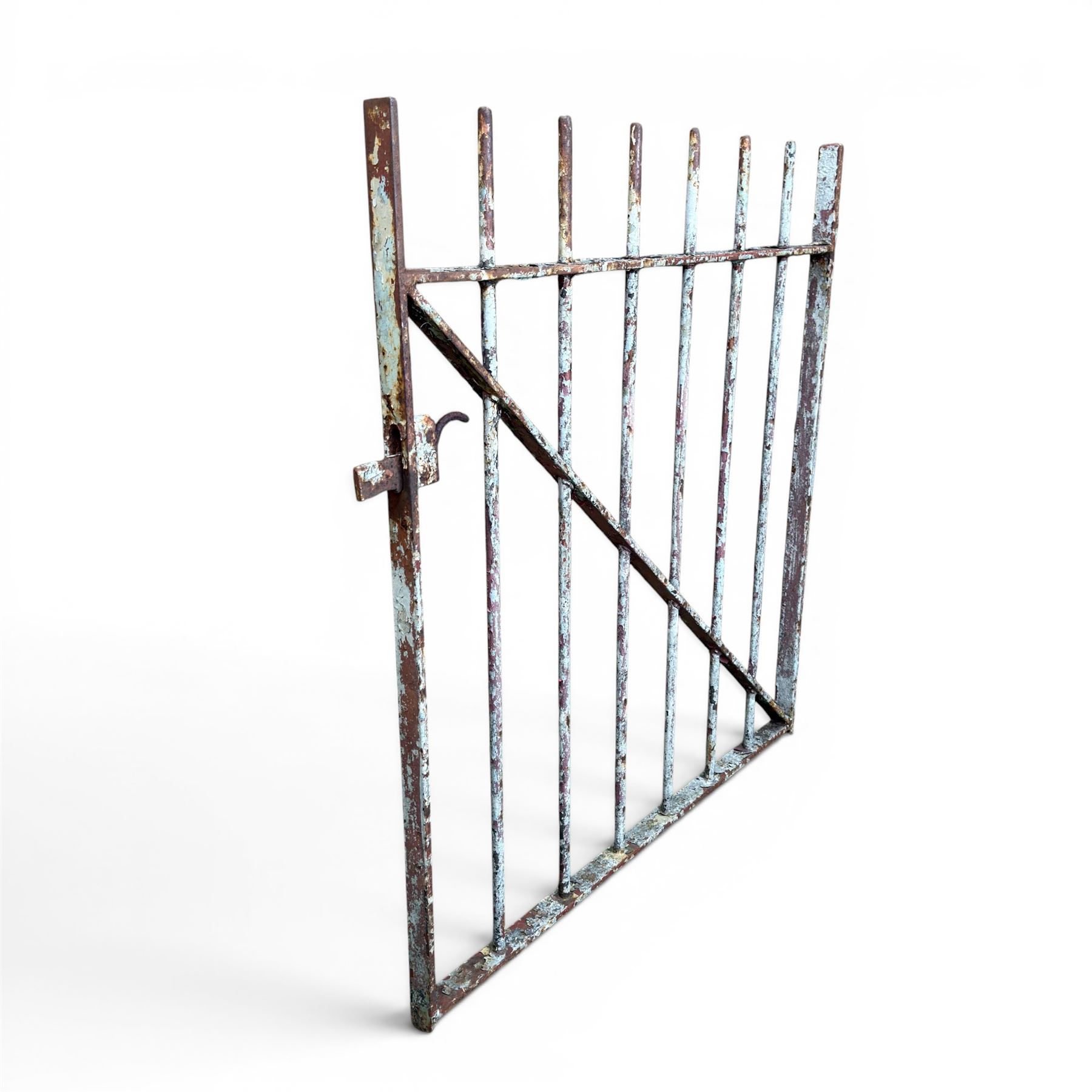 19th century wrought iron hand gate, with hinge loops and latch, in rustic white finish