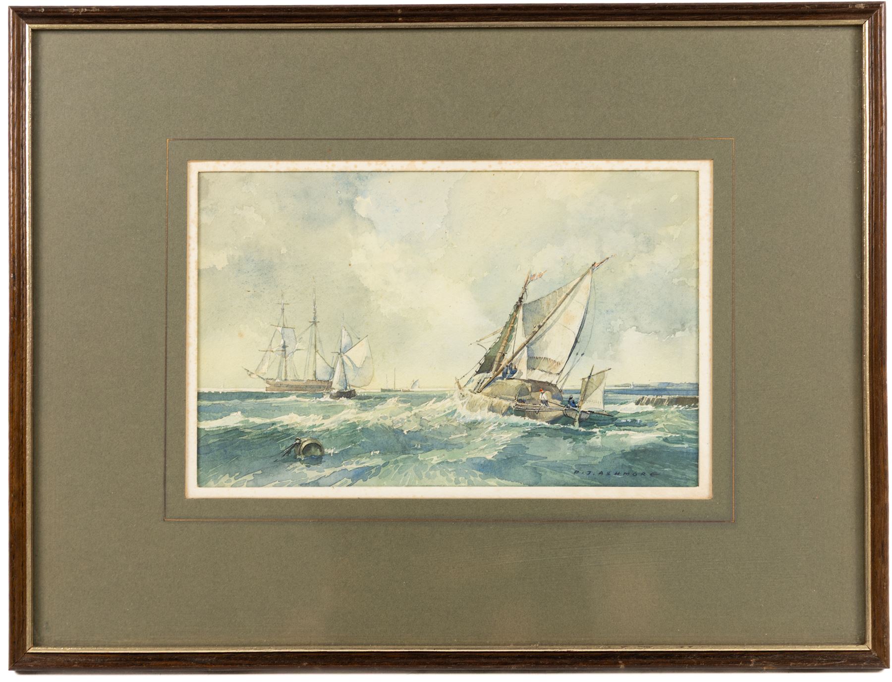 Peter J Ashmore (British b.1923): 'A Fresh Breeze - Hay Barge Gets Under Way', watercolour signed, titled verso 17cm x 27cm