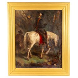 Karl Storch (German 1899-1991): Don Quixote on Horseback, oil on board signed and dated 1964, 62cm x 50cm 