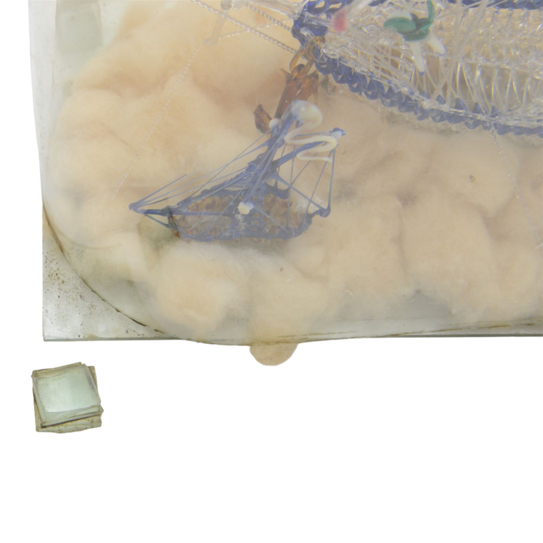 Victorian glass frigger of a three mast ship and a smaller ship under a glass dome, H38cm