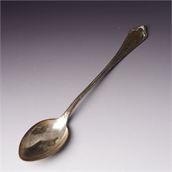 Five George IV Scottish silver table forks engraved with initial Glasgow 1829 Maker G Thomson, one German silver (800) spoon and five silver serviette rings