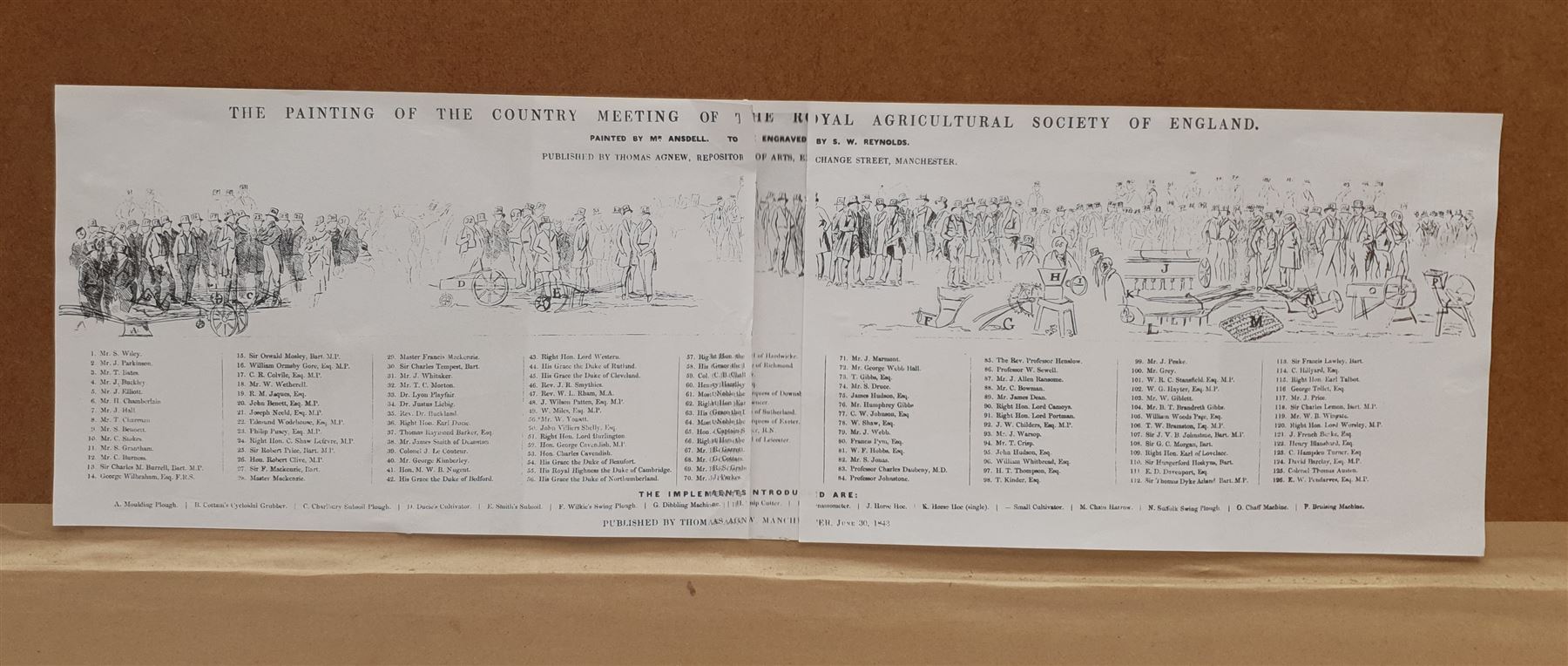 S W Reynolds engr. after Richard Ansdell (British 1815-1885): 'The Country Meeting of the Royal Agricultural Society', monochrome engraving pub. Thomas Agnew Manchester 1843, key to the individual figures verso 55cm x 127cm