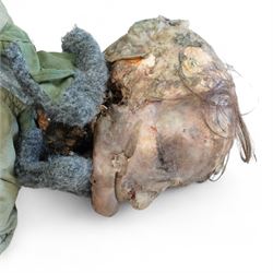 FILM PROPS; Three decomposing prop cadavers, collection of three life-size decomposing cadaver or dead body props, featuring skeletal elements, exposed flesh, and period clothing, each with articulated joints and limbs, likely from a TV or film production, each prop displays intricate detailing with realistic aging and weathering, together with post mortem cards detailing circumstances of death and identity, with two associated body bags max 160cm (3) 
Notes: the post-mortem cards correlate to a plane crash in 1972 - the Uruguay Air Force Flight 571 in the Andes Mountains; two movies were made about this event. Allegedly, the survivors resorted to cannibalism. 