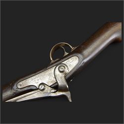Springfield single shot service rifle, 1866 Allin conversion trapdoor model, 50-70 Cal, the lock marked 1864 with eagle and 