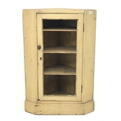 Victorian pine corner cabinet, single door, three shelves, W76cm, H114cm, D44cm