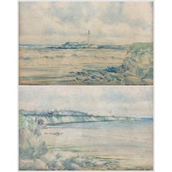 Victor Noble Rainbird (British 1887-1936): 'St Mary's Island' and 'Cullercoats Bay', pair watercolours signed titled and dated 1922, 25cm x 37cm (2)