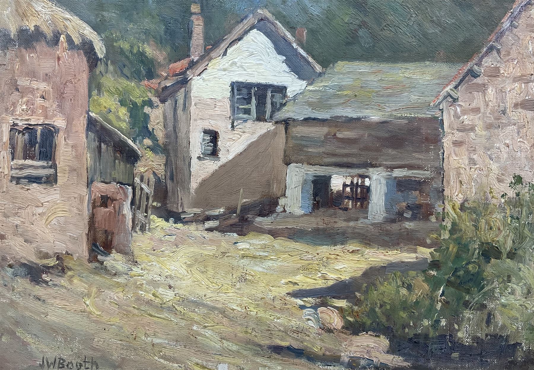 James William Booth (Staithes Group 1867-1953): Farmyard Scene, oil on canvas laid on board signed 22cm x 31cm