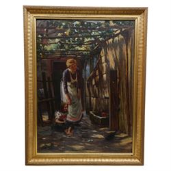 Arthur Claude Cooke (British 1867-1951): Child and Cat Playing under the Pergola, oil on canvas signed and dated 1897, 68cm x 49cm