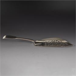 Victorian silver Fiddle pattern fish slice, with pierced blade, hallmarked John & Henry Li...