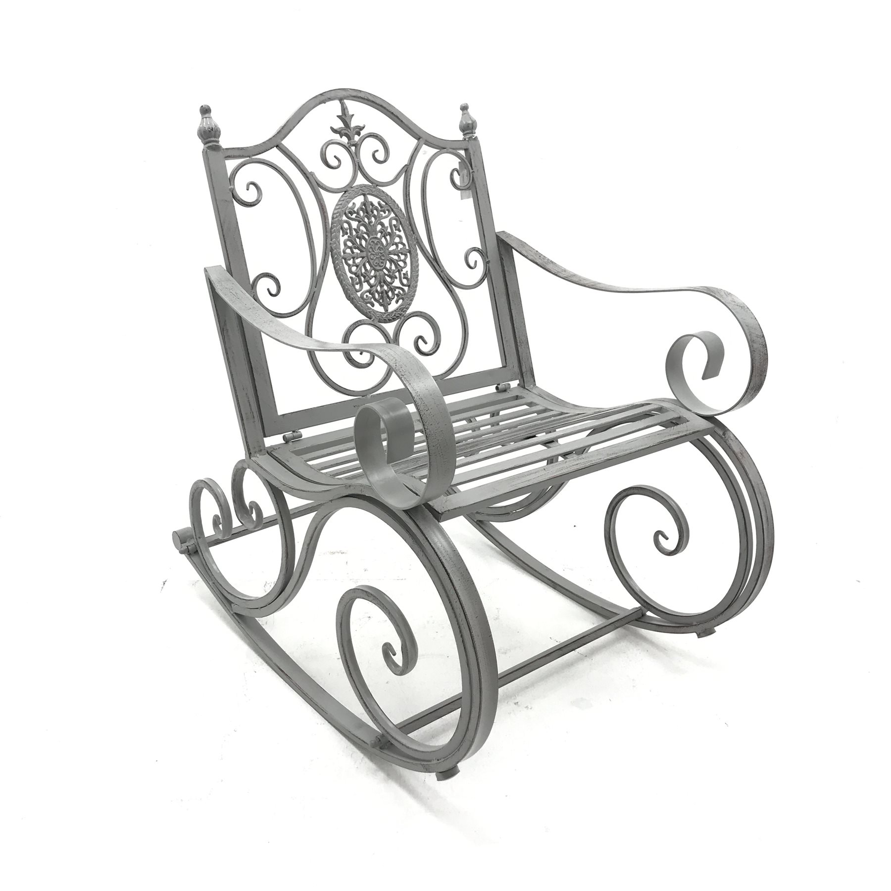 Silver finish metal garden rocking chair, W65cm The Furnishings Sale