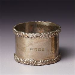 Five George IV Scottish silver table forks engraved with initial Glasgow 1829 Maker G Thomson, one German silver (800) spoon and five silver serviette rings