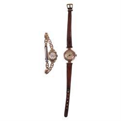 Two 9ct gold cased ladies wristwatches, comprising Excalibur on a gilt metal strap and one...
