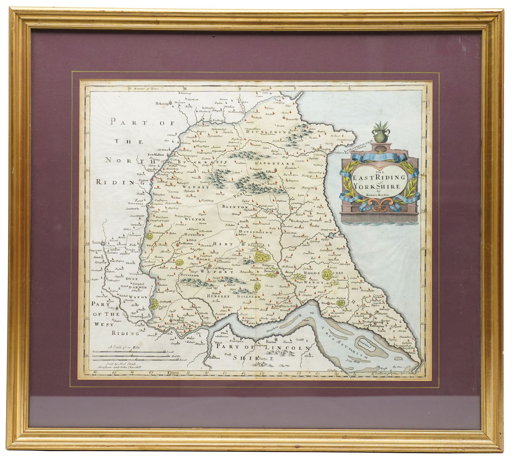 Robert Morden (British c.1650-1703): 'The East Riding of Yorkshire', 17th/18th century engraved map with hand-colouring 36cm x 43cm; Thomas Moule (British 1784-1851): 'Yorkshire North Riding', 19th century engraved map 21cm x 27cm (2)