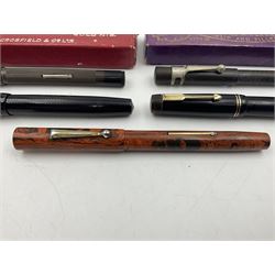 Five fountain pens, to include Stephens no 270, Curzon Typhoo, WHSmith The Wembley Pen and the Nectar, all with 14ct gold nibs  
