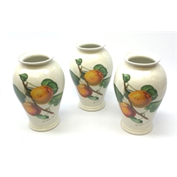 Three Portmeirion vases, of baluster form decorated with Roman Apricots, each with mark beneath, H25.5cm
