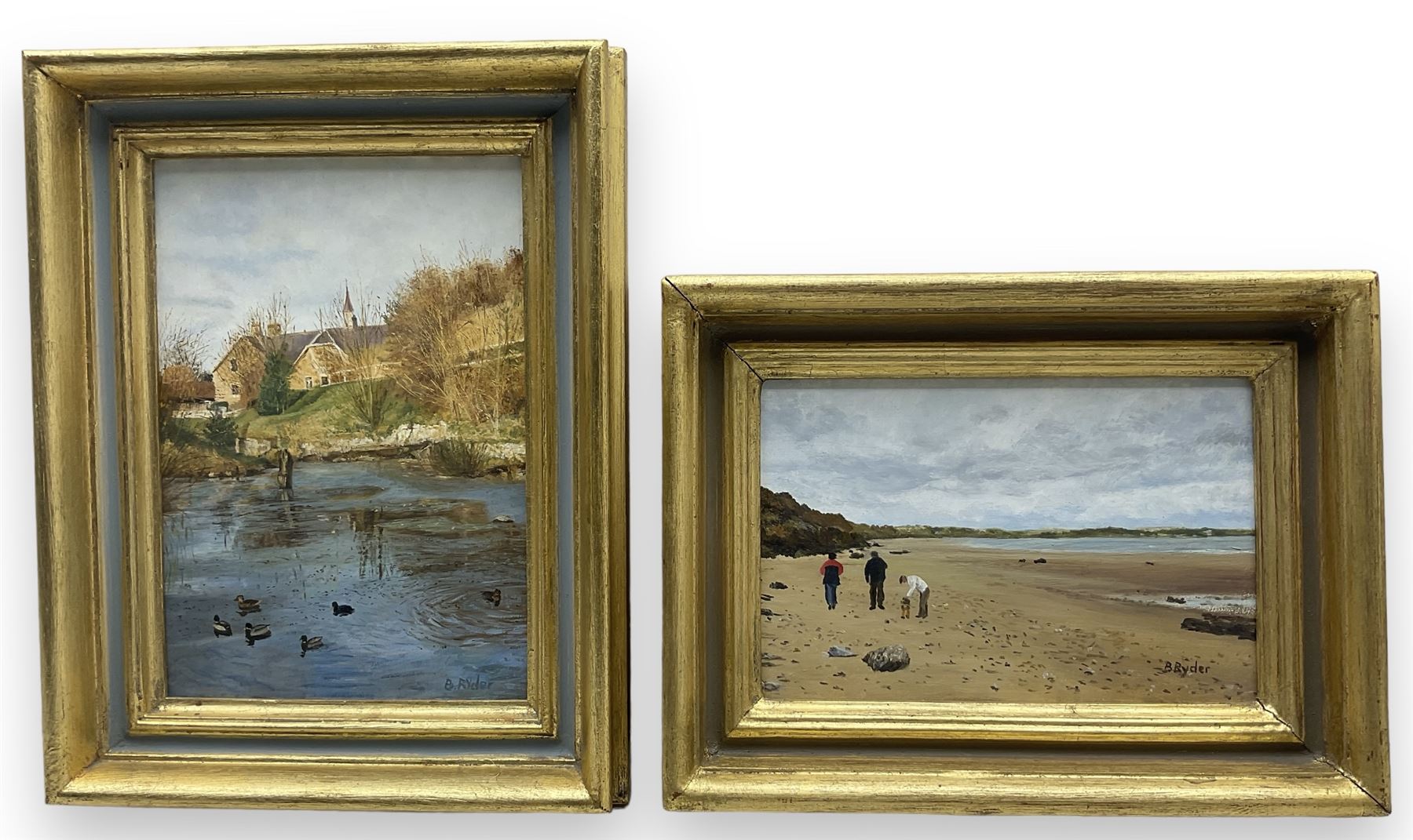 Betty Ryder (British ?-2006): 'Autumn Walk - Hunmanby' and Lake Scene, two oils on board signed, one titled verso 24cm x 16cm (2)