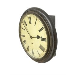 English - early 20th century 8-day wall clock with a stained mahogany wooden dial bezel and a 12