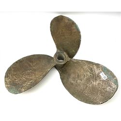 Large and heavy ship's brass three-blade propeller, unmarked, D59cm