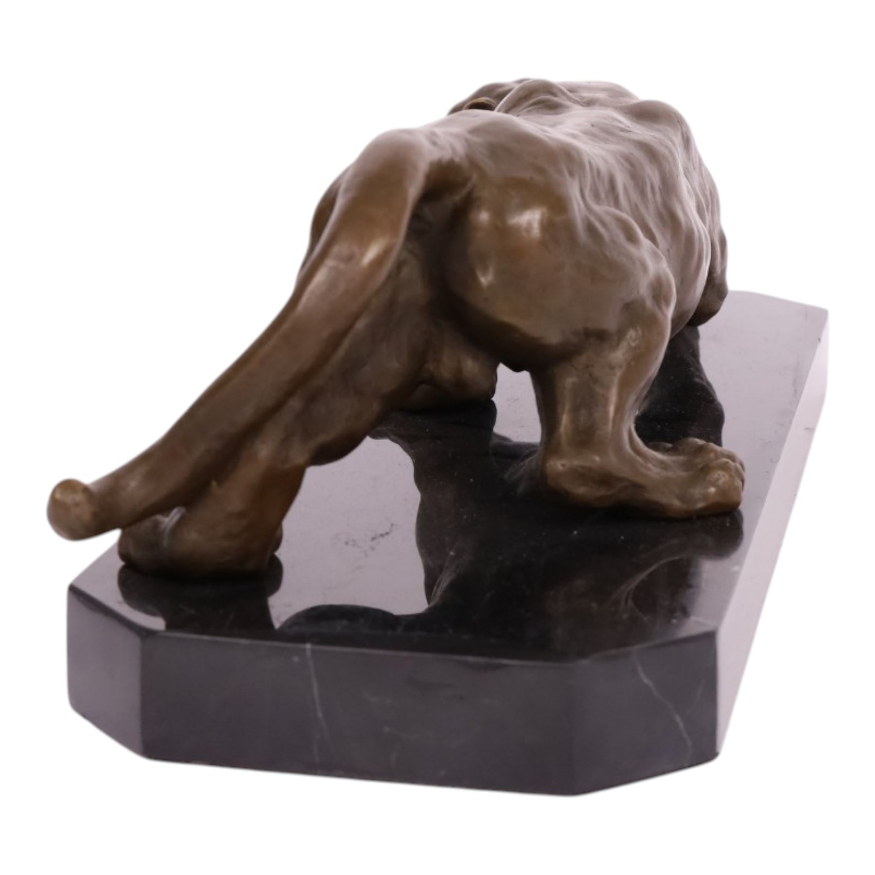 After Milo - bronze modelled as a crouching panther, upon a marble base, H14cm, L
40cm