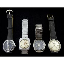 Four automatic wristwatches including Oriosa 25 jewel, Consul, Realm and Bulova, two with silvered dials, two with blue dials, all with date apertures and straps