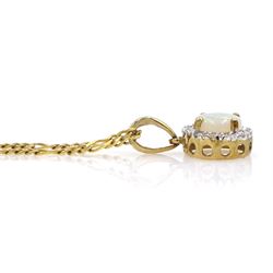 9ct gold opal and diamond circular pendant necklace, hallmkarked
