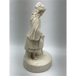 Parian ware figure of a young girl and a lamb, H30cm. 