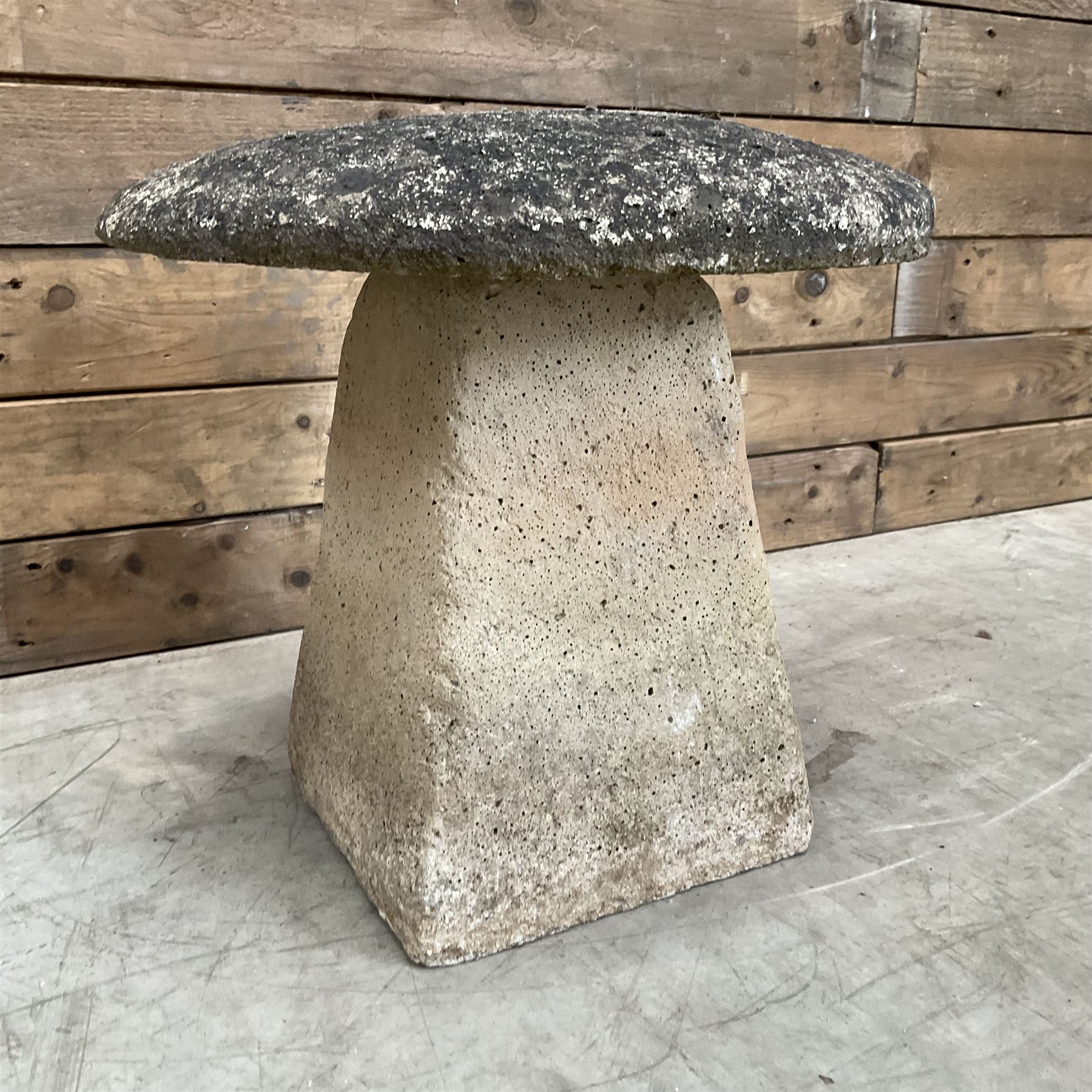 Small weathered cast stone staddle mushroom