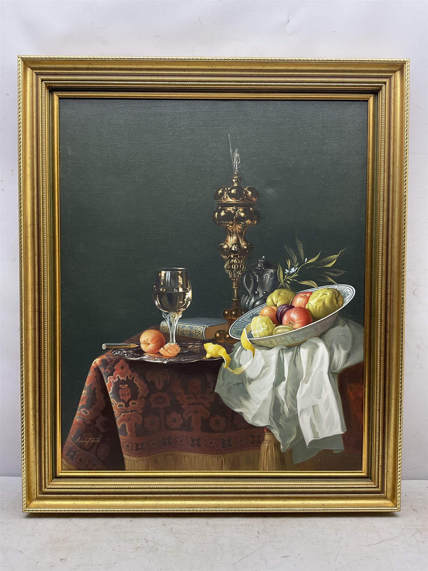 Gregori (Lysechko) Lyssetchko (Russian 1939-): Still Life of Fruit and Wine Glass, oil on canvas signed and dated 2004, 72cm x 59cm 
Provenance: private collection, purchased David Duggleby Ltd 7th June 2019 Lot 174