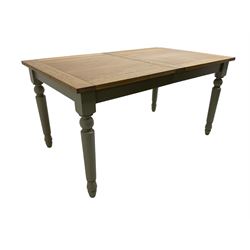 Neptune Furniture - 'Suffolk' oak dining table, pull-out extending top with two additional leaves, on turned supports, in grey paint and wax finish 