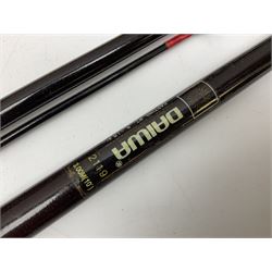 Quantity of fly and sea fishing rods and accessories, to include Shakespeare Boat 210 rod, Daiwa rod and others, and Guang Zhao FLD9000 course fishing reel, Beachmaster 7000FD, Rimfly II amd Penn Super Mariner, tackle etc