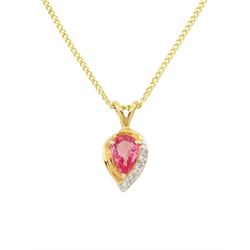 18ct gold padparadscha sapphire and diamond pendant necklace, single pear cut sapphire of ...