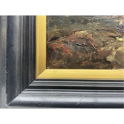 Frank Henry Mason (Staithes Group 1875-1965) and Edith Annie Mason (neé Townley-Fullam) (British 1877-1942): North African Landscape with Figures and Bridge, oil on board signed 25cm x 35cm 
Notes: Frank and Edith married on 26th February 1899 at St Matthew's Church in Elswick, Newcastle, and soon after moved to Rockside House, Blenheim Terrace, Scarborough. Edie (as she was known) was the daughter of Captain George Townley-Fullam (1841-1879), master's mate on the CSS Alabama during the American Civil War, who was lost at sea during a hurricane in the Bay of Biscay whilst captaining the steamer Marlborough.