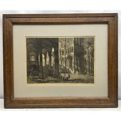 James Priddey (British 1916-1980): 'Litchfield Cathedral', aquatint engraving signed and titled in pencil; After Jean Claude Nattes (British 1765-1822): St Denis Paris, etching max 39cm x 29cm (2)