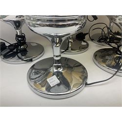 fourteen chrome table lamps with cream fabric shades, H79.5cm