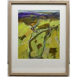 Russell Lumb (British 1946-): 'Ruston' near Scarborough, mixed media semi-abstract map titled signed with monogram and dated '15, artist's address label verso 34cm x 29cm
